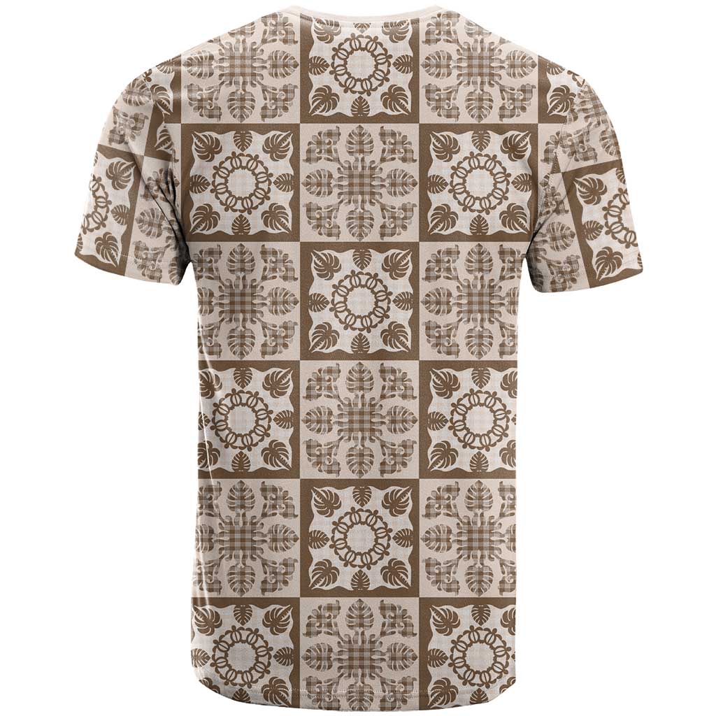 Beige Palaka Quilt Hawaii T Shirt Hawaiian Tropical Monstera Sea Turtle LT14 - Polynesian Pride