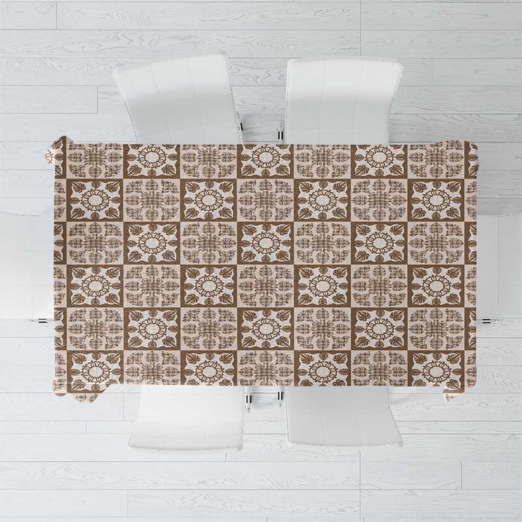Beige Palaka Quilt Hawaii Tablecloth Hawaiian Tropical Monstera Sea Turtle