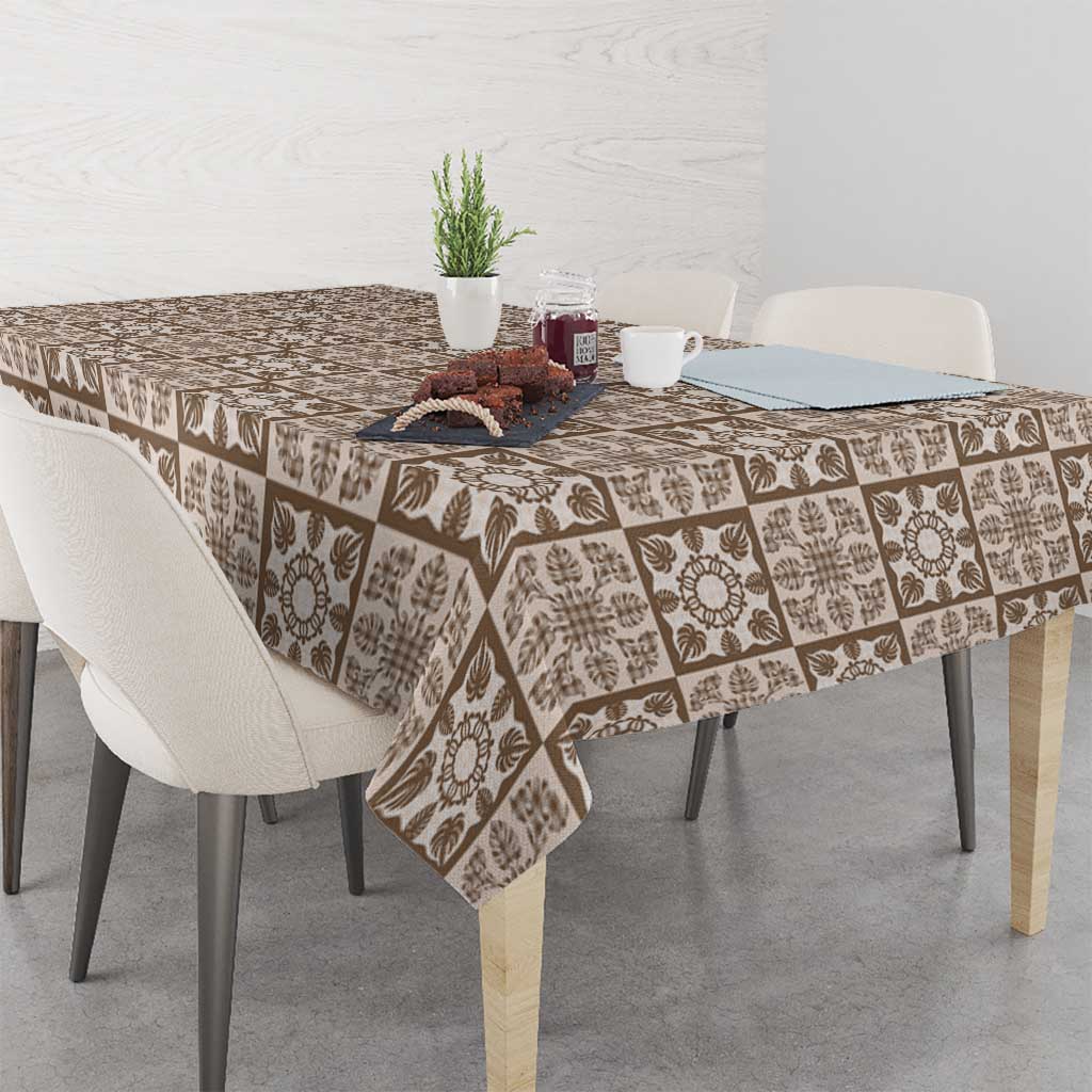 Beige Palaka Quilt Hawaii Tablecloth Hawaiian Tropical Monstera Sea Turtle LT14 - Polynesian Pride