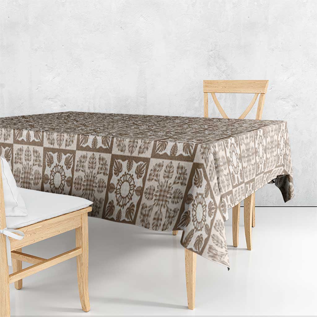 Beige Palaka Quilt Hawaii Tablecloth Hawaiian Tropical Monstera Sea Turtle LT14 - Polynesian Pride