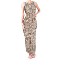 Beige Palaka Quilt Hawaii Tank Maxi Dress Hawaiian Tropical Monstera Sea Turtle LT14 Women Beige - Polynesian Pride
