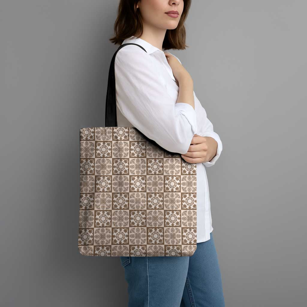 Beige Palaka Quilt Hawaii Tote Bag Hawaiian Tropical Monstera Sea Turtle LT14 - Polynesian Pride