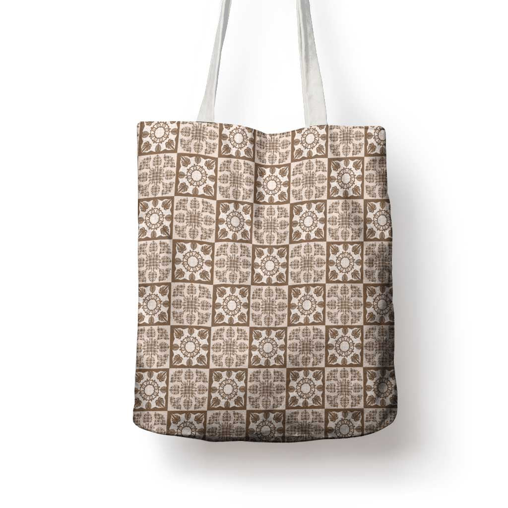 Beige Palaka Quilt Hawaii Tote Bag Hawaiian Tropical Monstera Sea Turtle LT14 - Polynesian Pride
