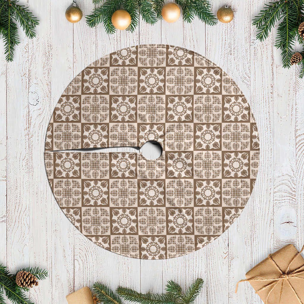 Beige Palaka Quilt Hawaii Tree Skirt Hawaiian Tropical Monstera Sea Turtle LT14 Casual Beige - Polynesian Pride