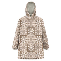 Beige Palaka Quilt Hawaii Wearable Blanket Hoodie Hawaiian Tropical Monstera Sea Turtle LT14 One Size Beige - Polynesian Pride