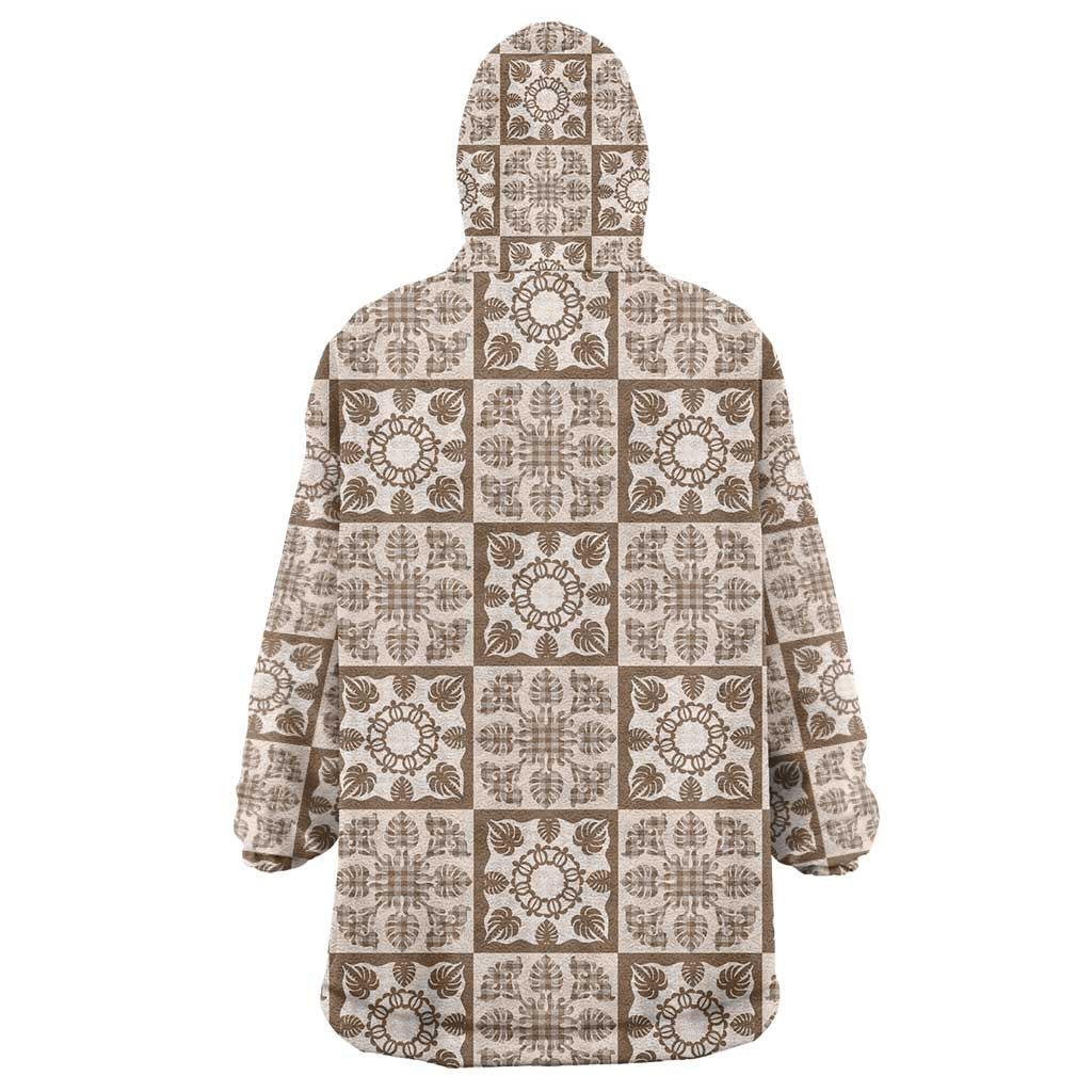 Beige Palaka Quilt Hawaii Wearable Blanket Hoodie Hawaiian Tropical Monstera Sea Turtle LT14 - Polynesian Pride