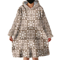 Beige Palaka Quilt Hawaii Wearable Blanket Hoodie Hawaiian Tropical Monstera Sea Turtle LT14 - Polynesian Pride