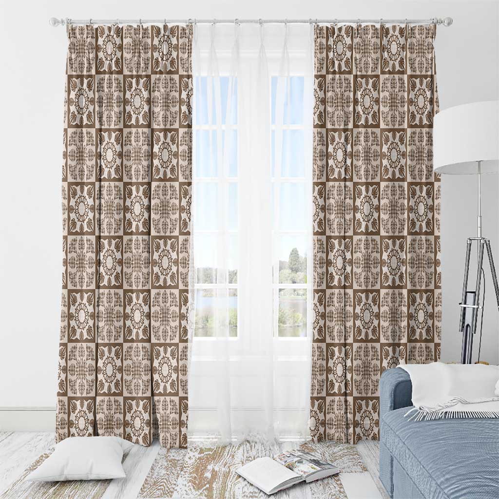 Beige Palaka Quilt Hawaii Window Curtain Hawaiian Tropical Monstera Sea Turtle LT14 - Polynesian Pride