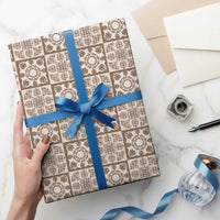 Beige Palaka Quilt Hawaii Wrapping Paper Hawaiian Tropical Monstera Sea Turtle LT14 - Polynesian Pride