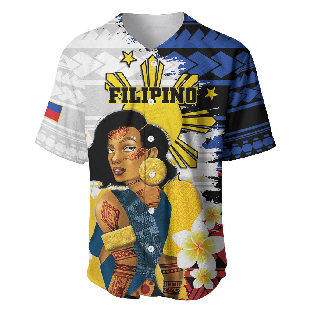 Personalised Philippines Women's Day Baseball Jersey Filipino Golden Sun With Polynesian Pattern LT14 Red - Polynesian Pride