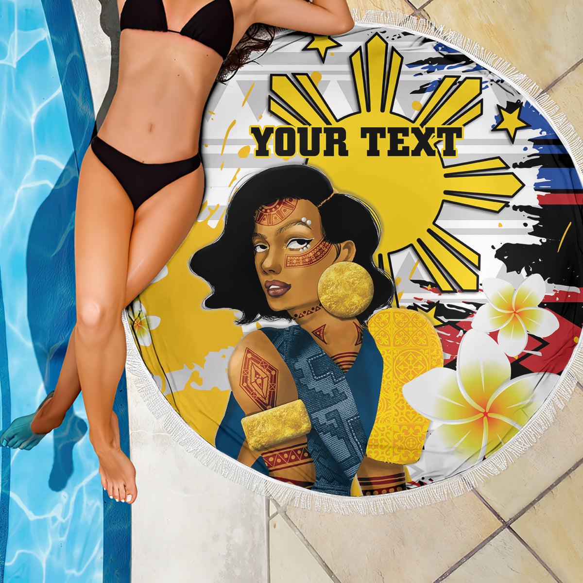 Personalised Philippines Women's Day Beach Blanket Filipino Golden Sun With Polynesian Pattern