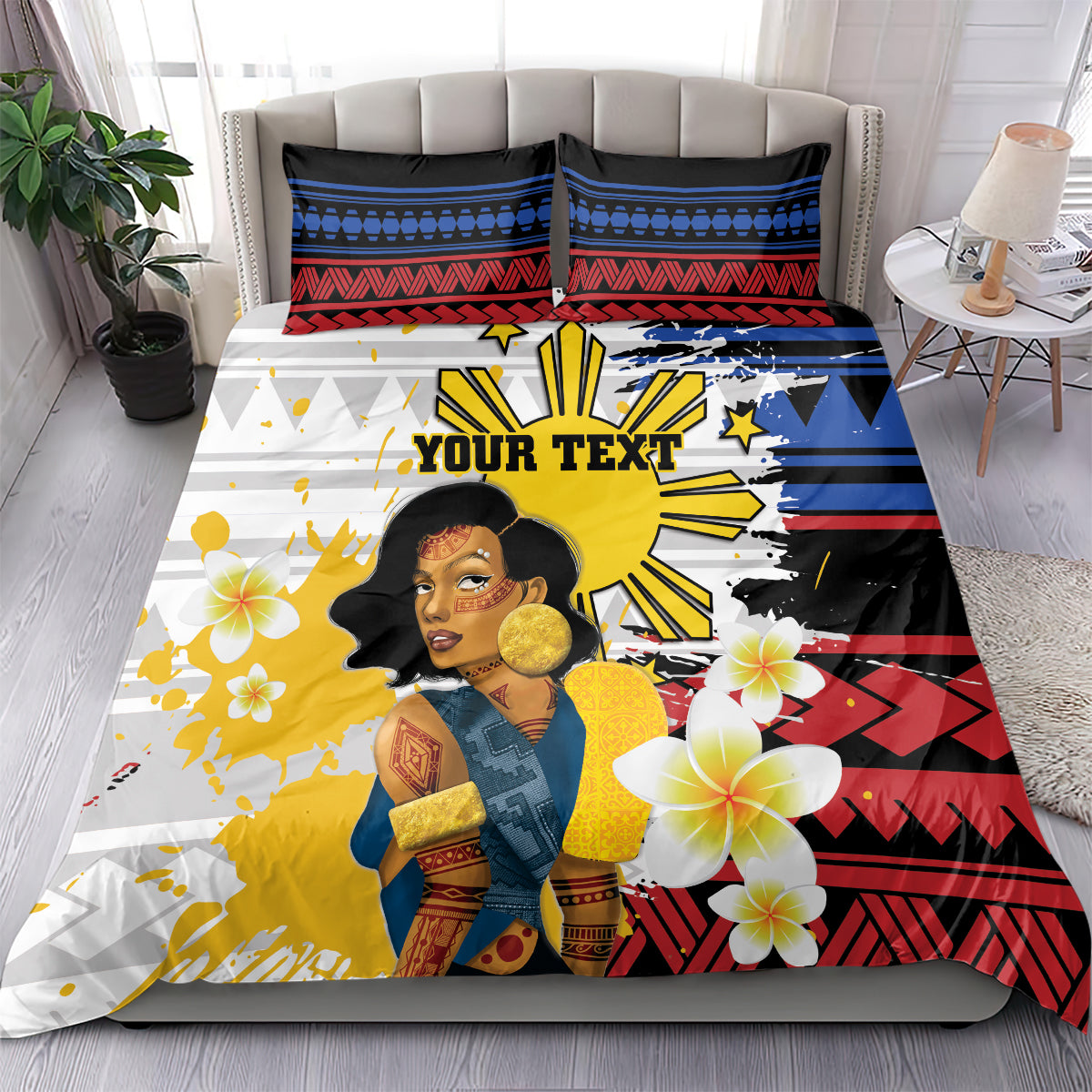 Personalised Philippines Women's Day Bedding Set Filipino Golden Sun With Polynesian Pattern