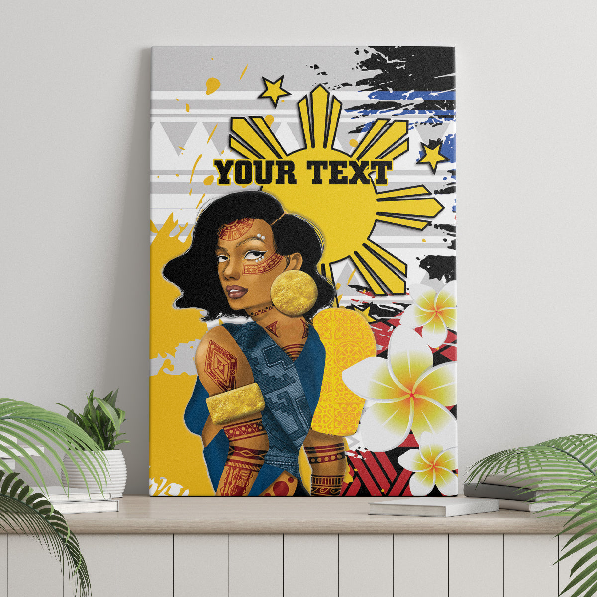 Personalised Philippines Women's Day Canvas Wall Art Filipino Golden Sun With Polynesian Pattern