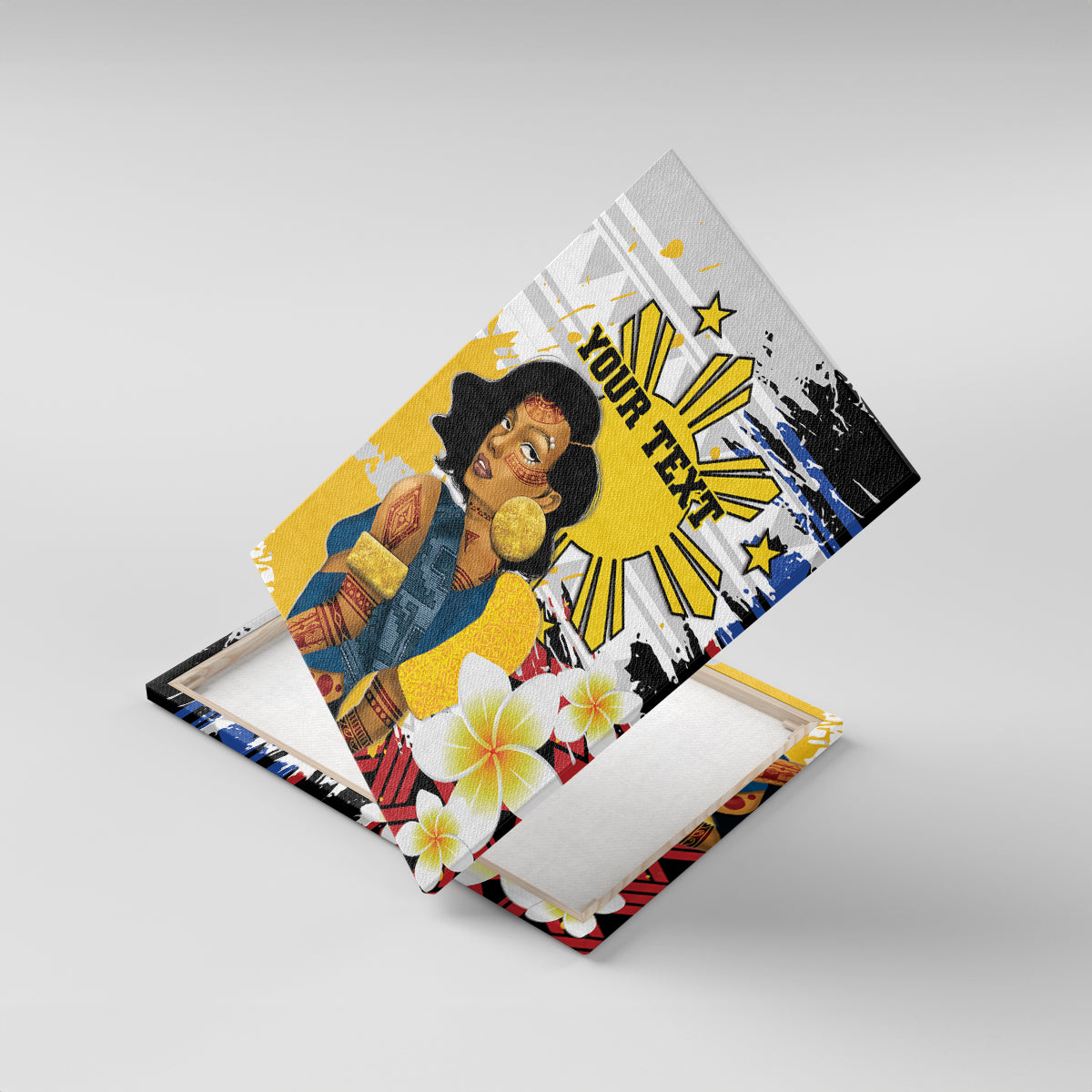 Personalised Philippines Women's Day Canvas Wall Art Filipino Golden Sun With Polynesian Pattern