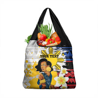 Personalised Philippines Women's Day Grocery Bag Filipino Golden Sun With Polynesian Pattern