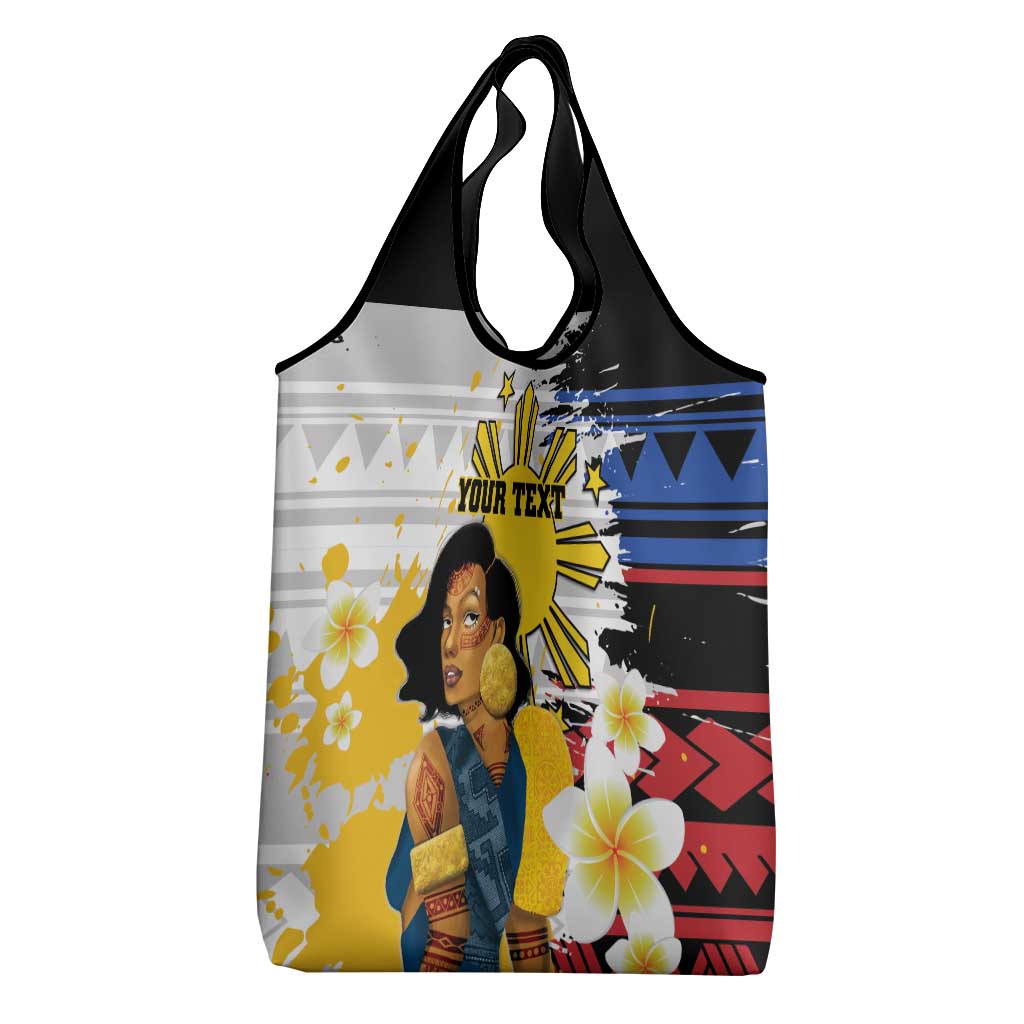 Personalised Philippines Women's Day Grocery Bag Filipino Golden Sun With Polynesian Pattern