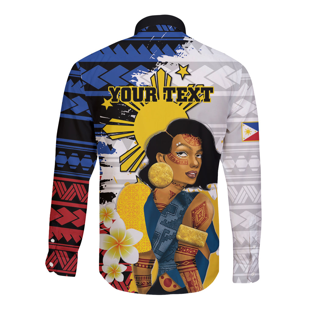 Personalised Philippines Women's Day Long Sleeve Button Shirt Filipino Golden Sun With Polynesian Pattern LT14 - Polynesian Pride
