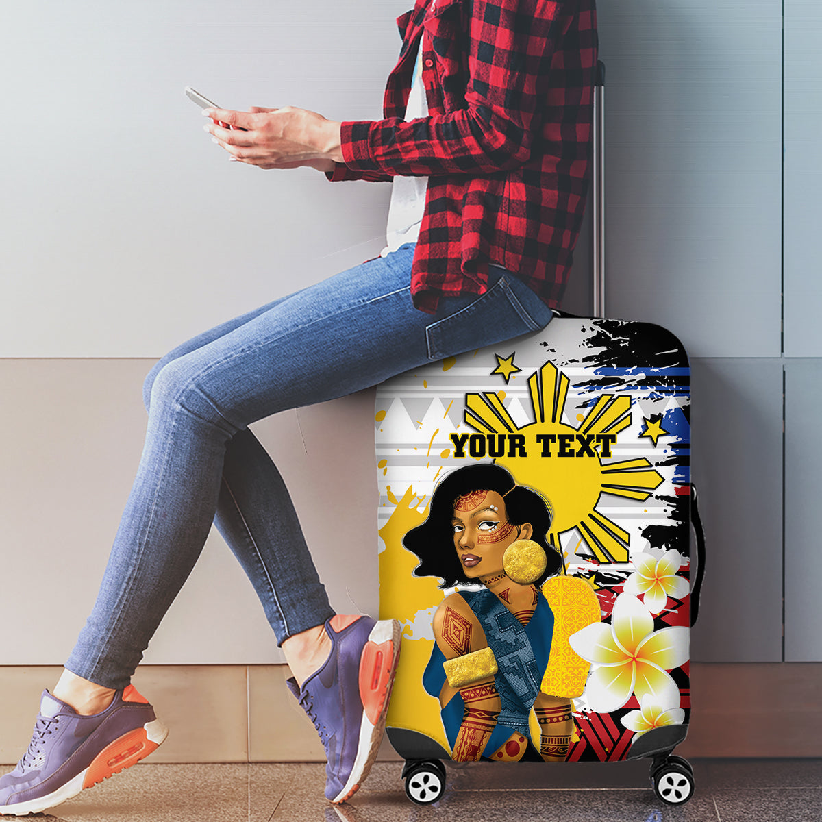 Personalised Philippines Women's Day Luggage Cover Filipino Golden Sun With Polynesian Pattern LT14 - Polynesian Pride