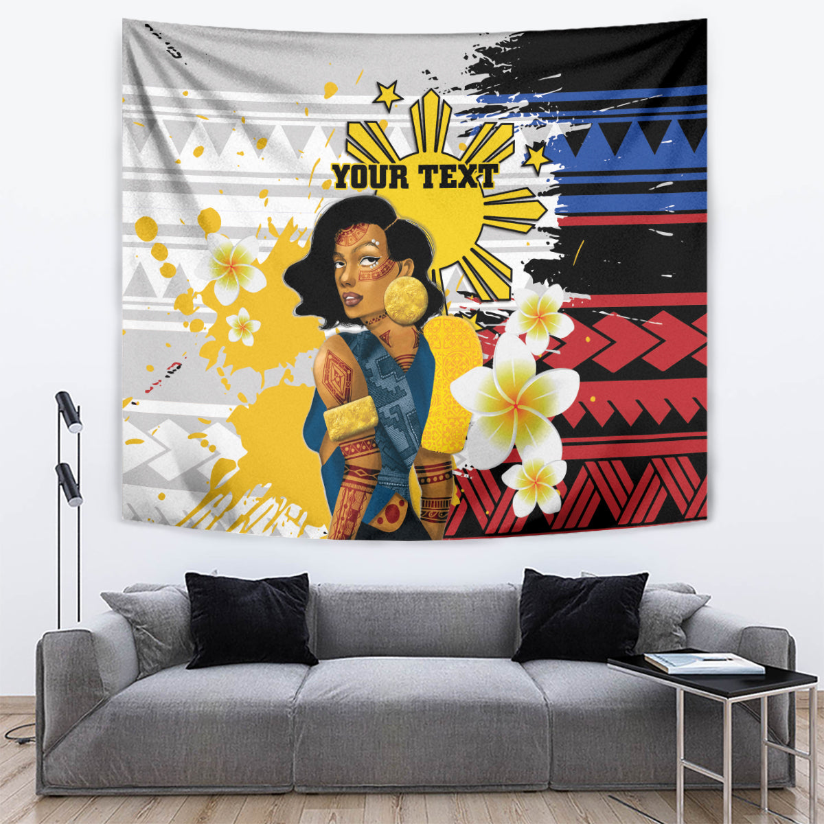 Personalised Philippines Women's Day Tapestry Filipino Golden Sun With Polynesian Pattern