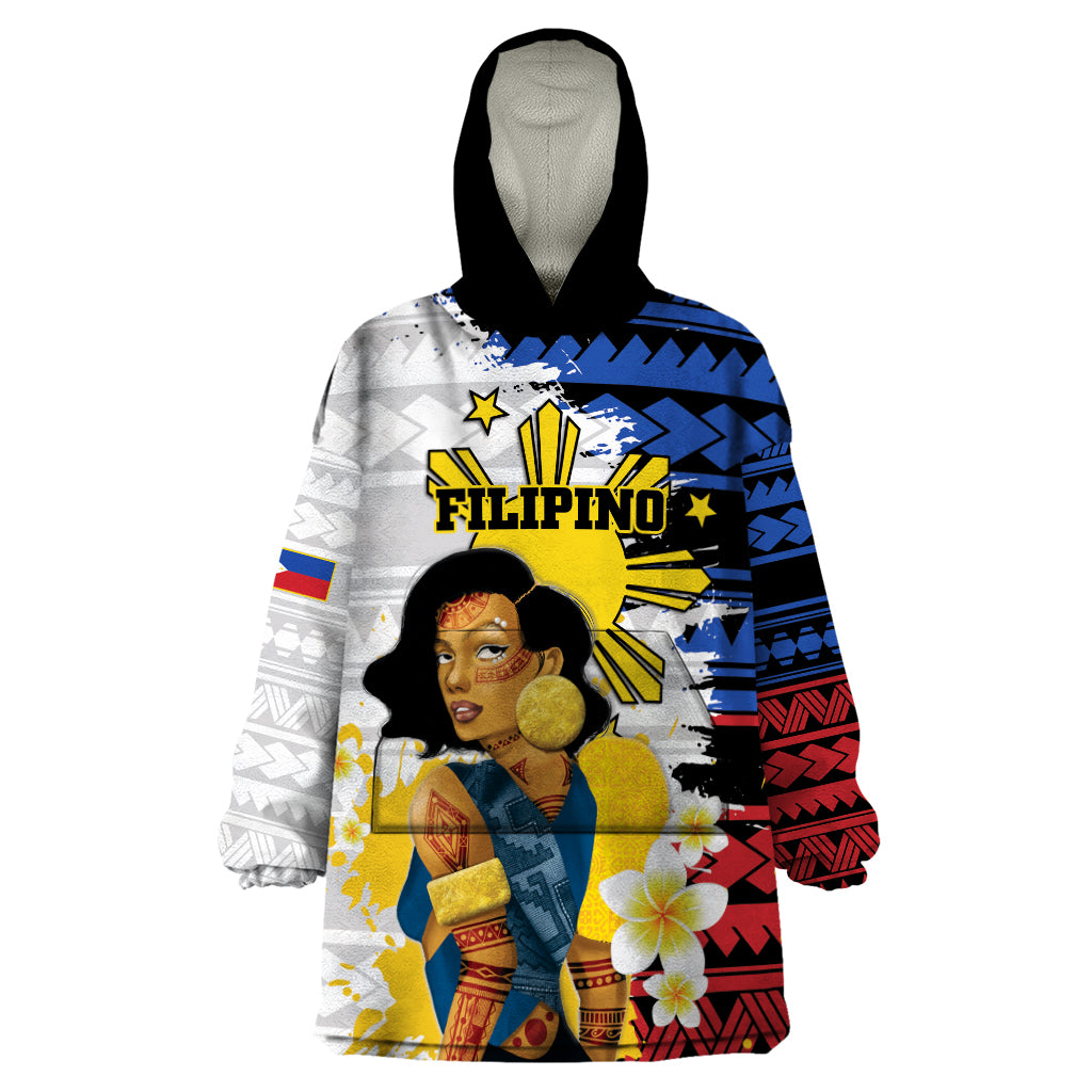 Personalised Philippines Women's Day Wearable Blanket Hoodie Filipino Golden Sun With Polynesian Pattern LT14 One Size Red - Polynesian Pride