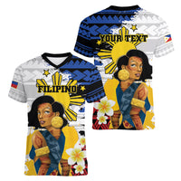 Personalised Philippines Women's Day Women V Neck T Shirt Filipino Golden Sun With Polynesian Pattern LT14 - Polynesian Pride