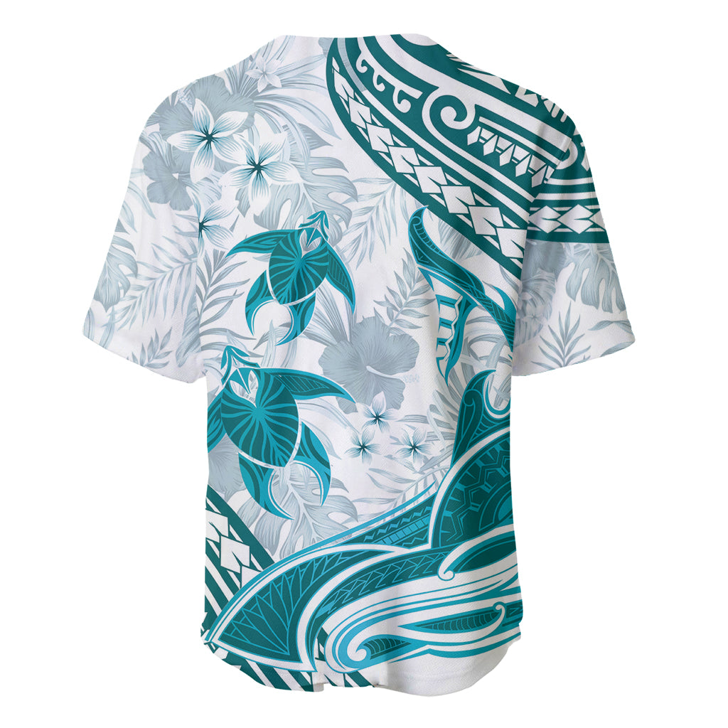 Cyan Polynesia Baseball Jersey Polynesian Turtle Shark Tattoo Tropical Vintage LT14 - Polynesian Pride