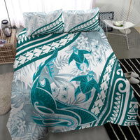Cyan Polynesia Bedding Set Polynesian Turtle Shark Tattoo Tropical Vintage LT14 - Polynesian Pride