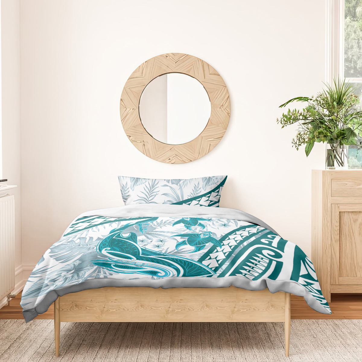 Cyan Polynesia Bedding Set Polynesian Turtle Shark Tattoo Tropical Vintage LT14 - Polynesian Pride