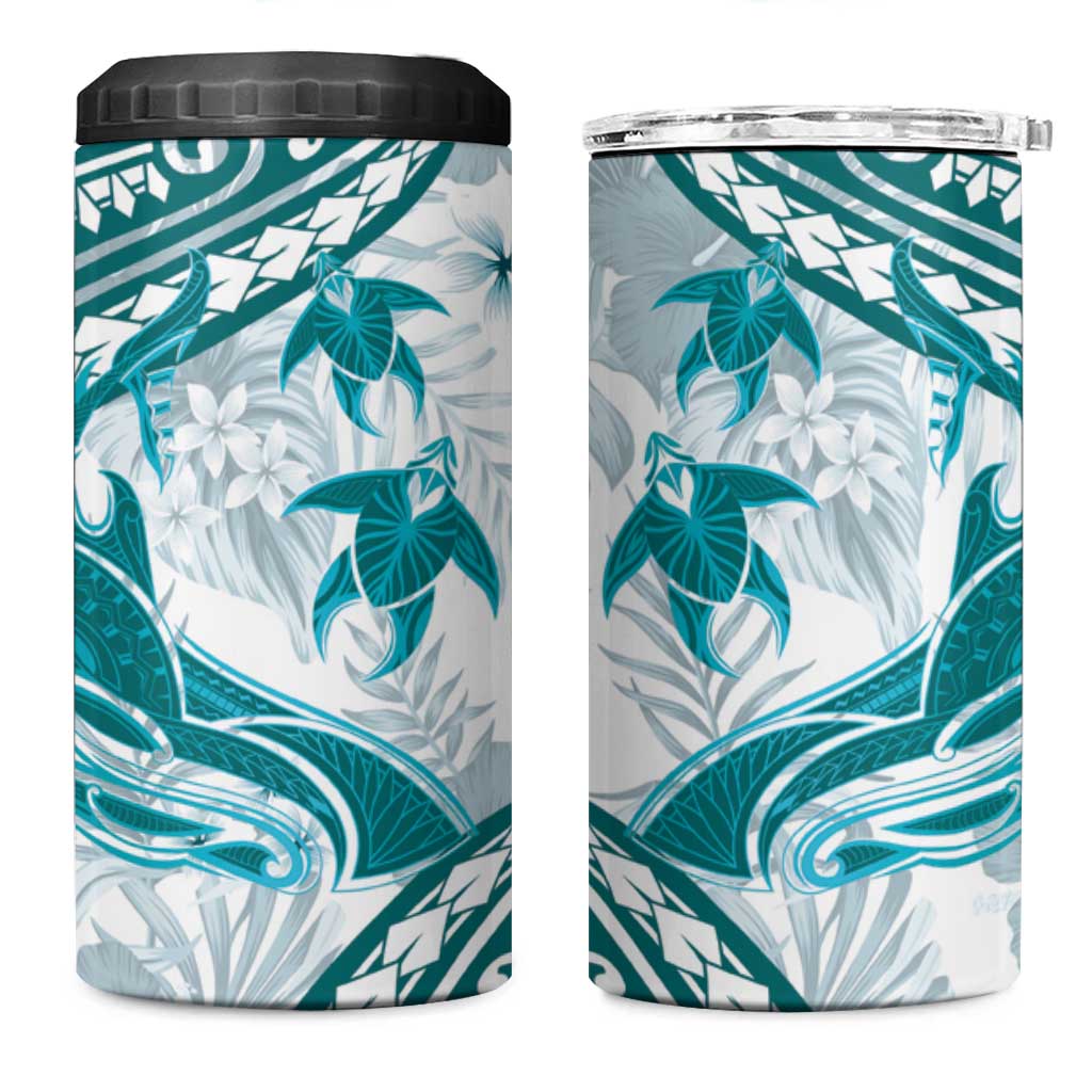 Cyan Polynesia 4 in 1 Can Cooler Tumbler Polynesian Turtle Shark Tattoo Tropical Vintage