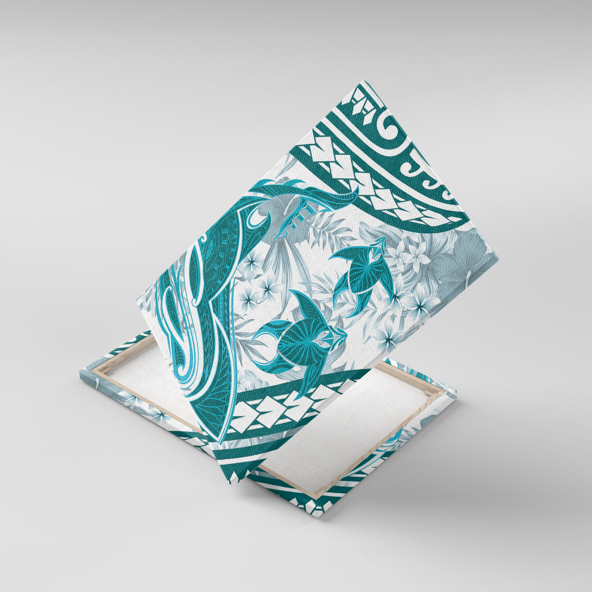 Cyan Polynesia Canvas Wall Art Polynesian Turtle Shark Tattoo Tropical Vintage LT14 With Frame Cyan - Polynesian Pride