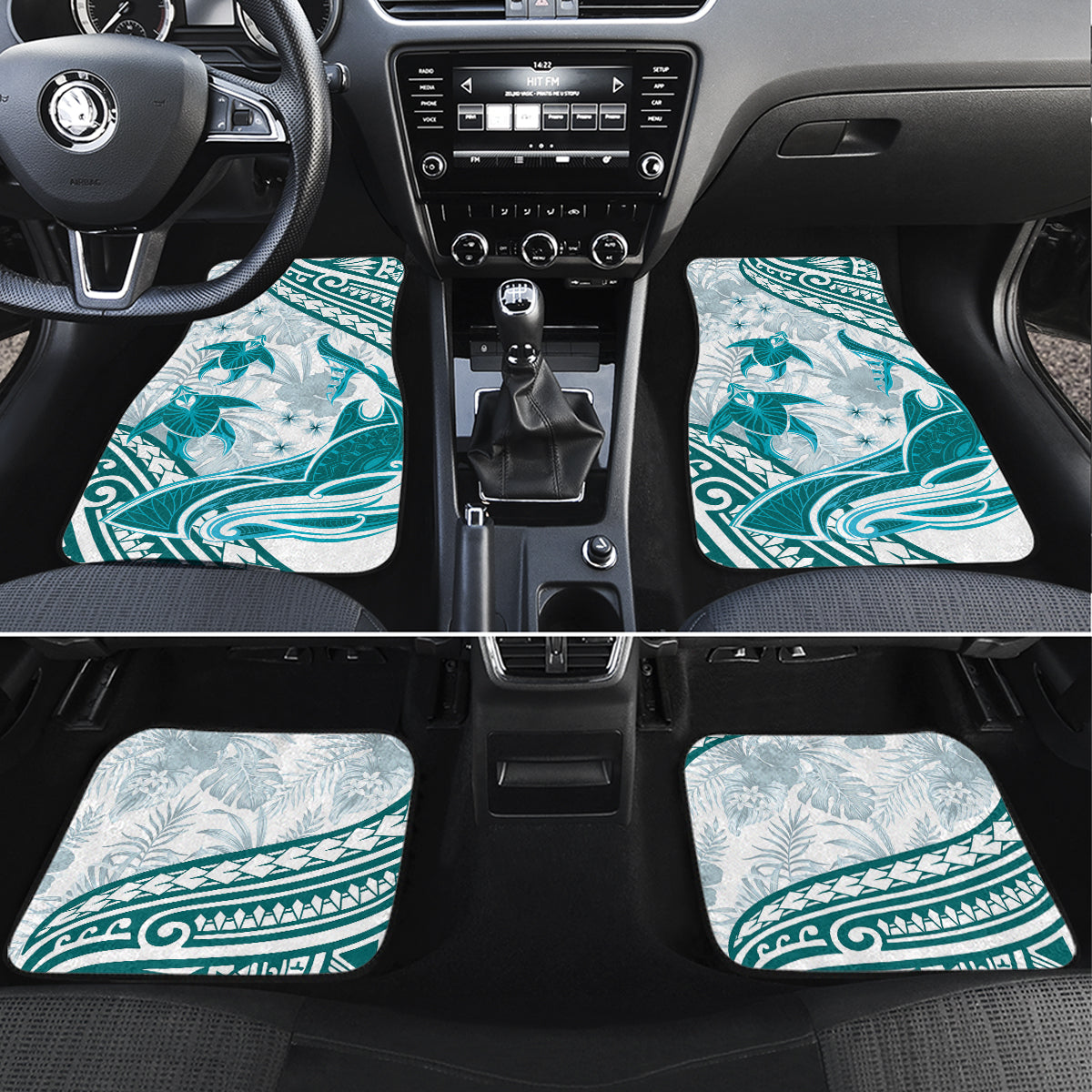 Cyan Polynesia Car Mats Polynesian Turtle Shark Tattoo Tropical Vintage LT14 Set 4pcs Cyan - Polynesian Pride