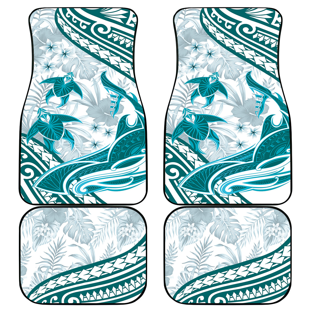 Cyan Polynesia Car Mats Polynesian Turtle Shark Tattoo Tropical Vintage LT14 - Polynesian Pride