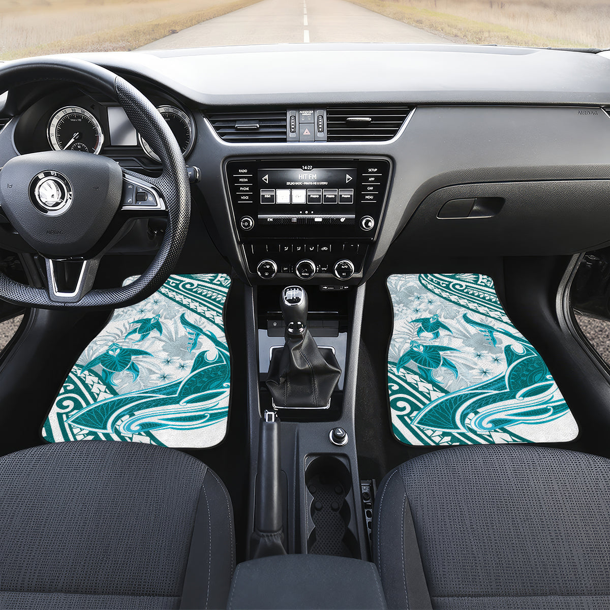 Cyan Polynesia Car Mats Polynesian Turtle Shark Tattoo Tropical Vintage LT14 Set 2pcs - Front Cyan - Polynesian Pride