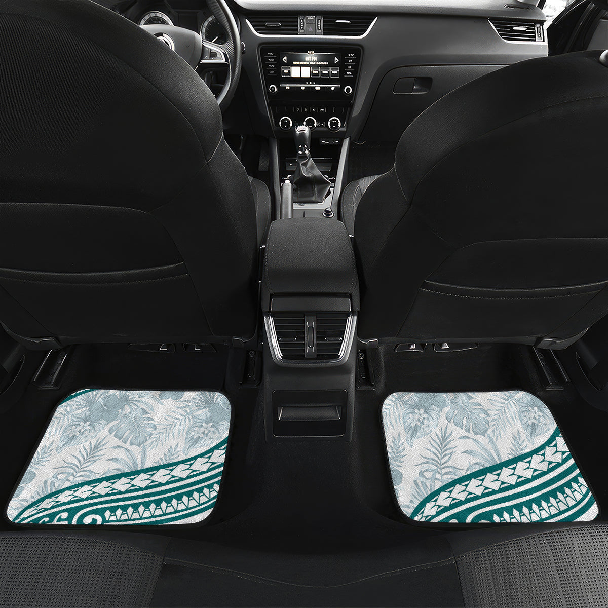 Cyan Polynesia Car Mats Polynesian Turtle Shark Tattoo Tropical Vintage LT14 Set 2pcs - Back Cyan - Polynesian Pride