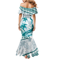 Cyan Polynesia Family Matching Mermaid Dress and Hawaiian Shirt Polynesian Turtle Shark Tattoo Tropical Vintage LT14 - Polynesian Pride