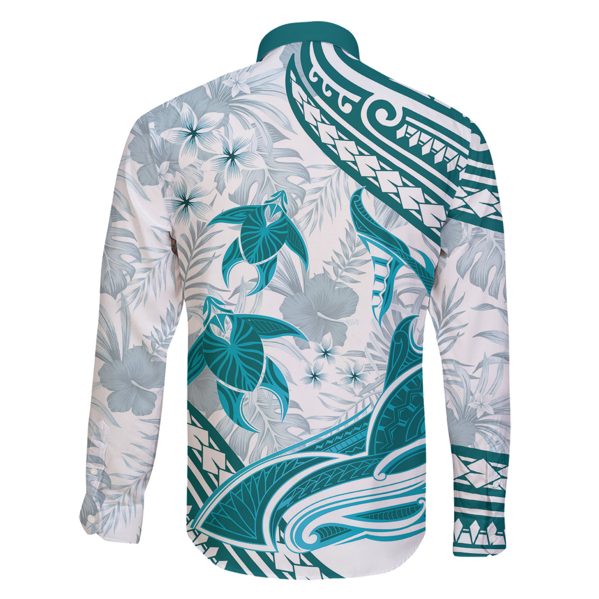 Cyan Polynesia Family Matching Off Shoulder Maxi Dress and Hawaiian Shirt Polynesian Turtle Shark Tattoo Tropical Vintage LT14 - Polynesian Pride
