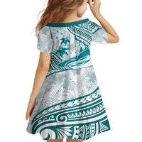 Cyan Polynesia Family Matching Off Shoulder Short Dress and Hawaiian Shirt Polynesian Turtle Shark Tattoo Tropical Vintage LT14 - Polynesian Pride