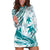 Cyan Polynesia Hoodie Dress Polynesian Turtle Shark Tattoo Tropical Vintage LT14 Cyan - Polynesian Pride