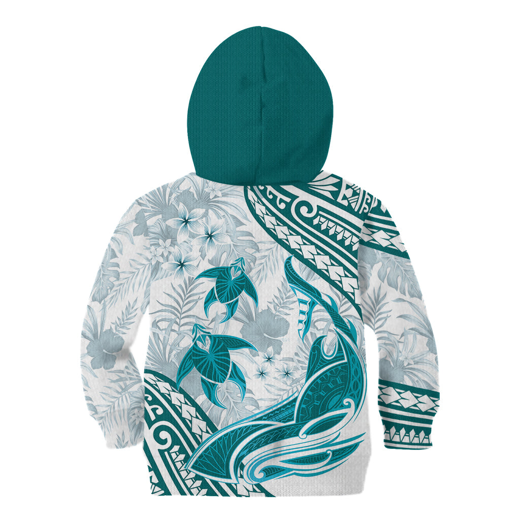 Cyan Polynesia Kid Hoodie Polynesian Turtle Shark Tattoo Tropical Vintage LT14 - Polynesian Pride
