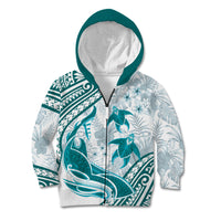 Cyan Polynesia Kid Hoodie Polynesian Turtle Shark Tattoo Tropical Vintage LT14 Zip Hoodie Cyan - Polynesian Pride