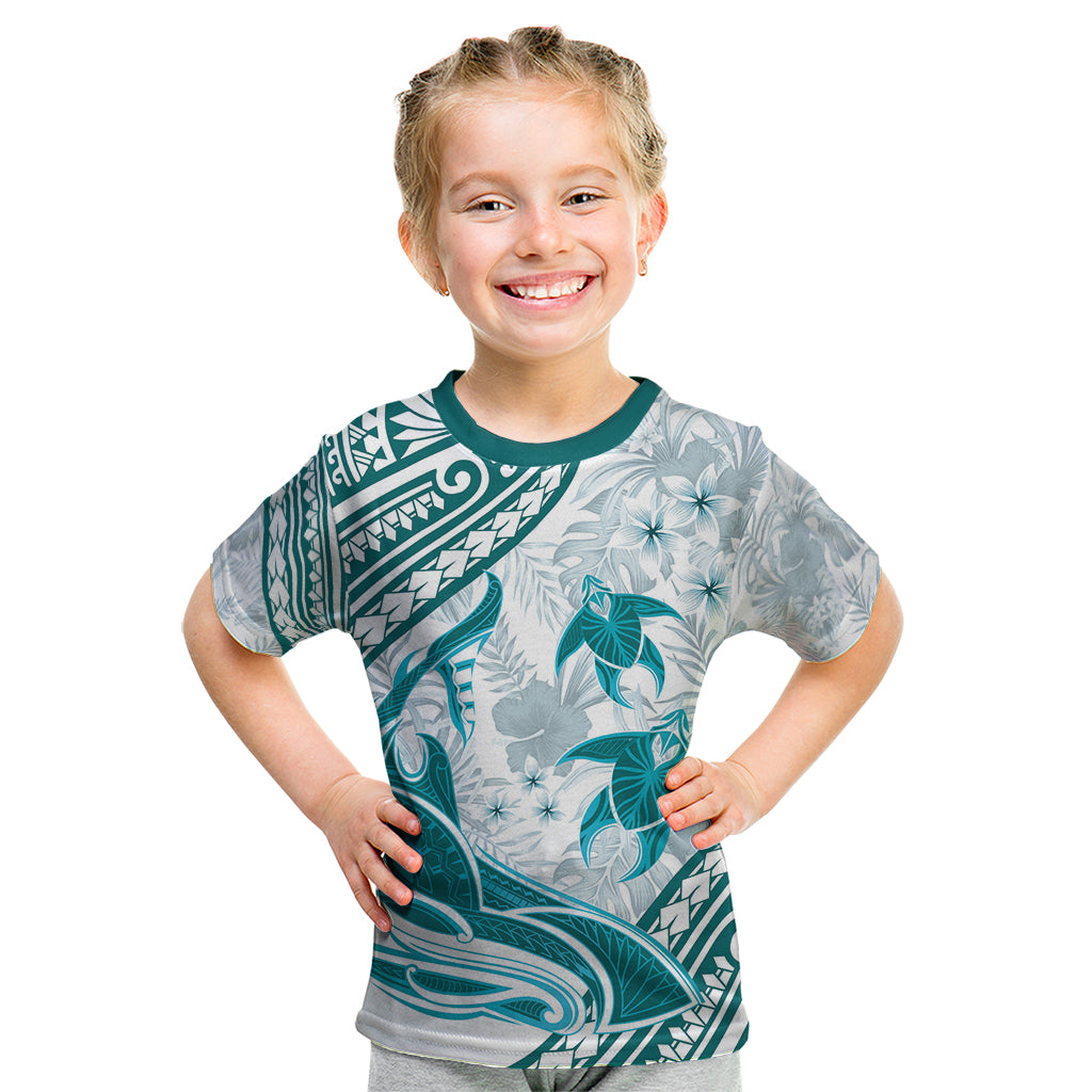Cyan Polynesia Kid T Shirt Polynesian Turtle Shark Tattoo Tropical Vintage LT14 Cyan - Polynesian Pride