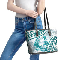 Cyan Polynesia Leather Tote Bag Polynesian Turtle Shark Tattoo Tropical Vintage LT14 - Polynesian Pride