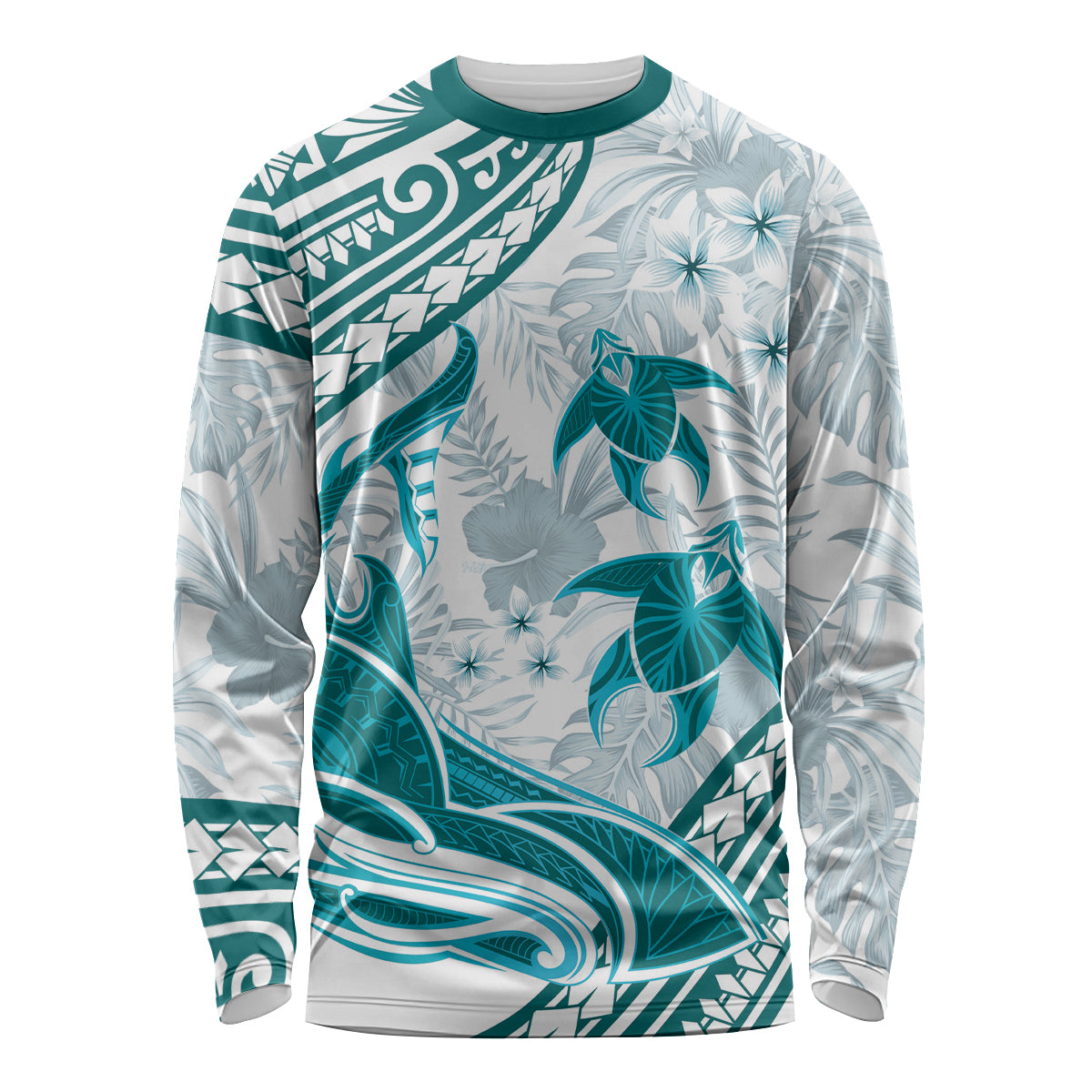 Cyan Polynesia Long Sleeve Shirt Polynesian Turtle Shark Tattoo Tropical Vintage LT14 Unisex Cyan - Polynesian Pride