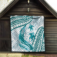 Cyan Polynesia Quilt Polynesian Turtle Shark Tattoo Tropical Vintage