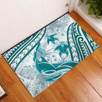 Cyan Polynesia Rubber Doormat Polynesian Turtle Shark Tattoo Tropical Vintage