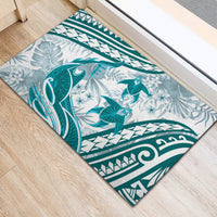 Cyan Polynesia Rubber Doormat Polynesian Turtle Shark Tattoo Tropical Vintage