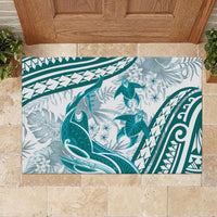 Cyan Polynesia Rubber Doormat Polynesian Turtle Shark Tattoo Tropical Vintage
