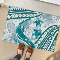 Cyan Polynesia Rubber Doormat Polynesian Turtle Shark Tattoo Tropical Vintage