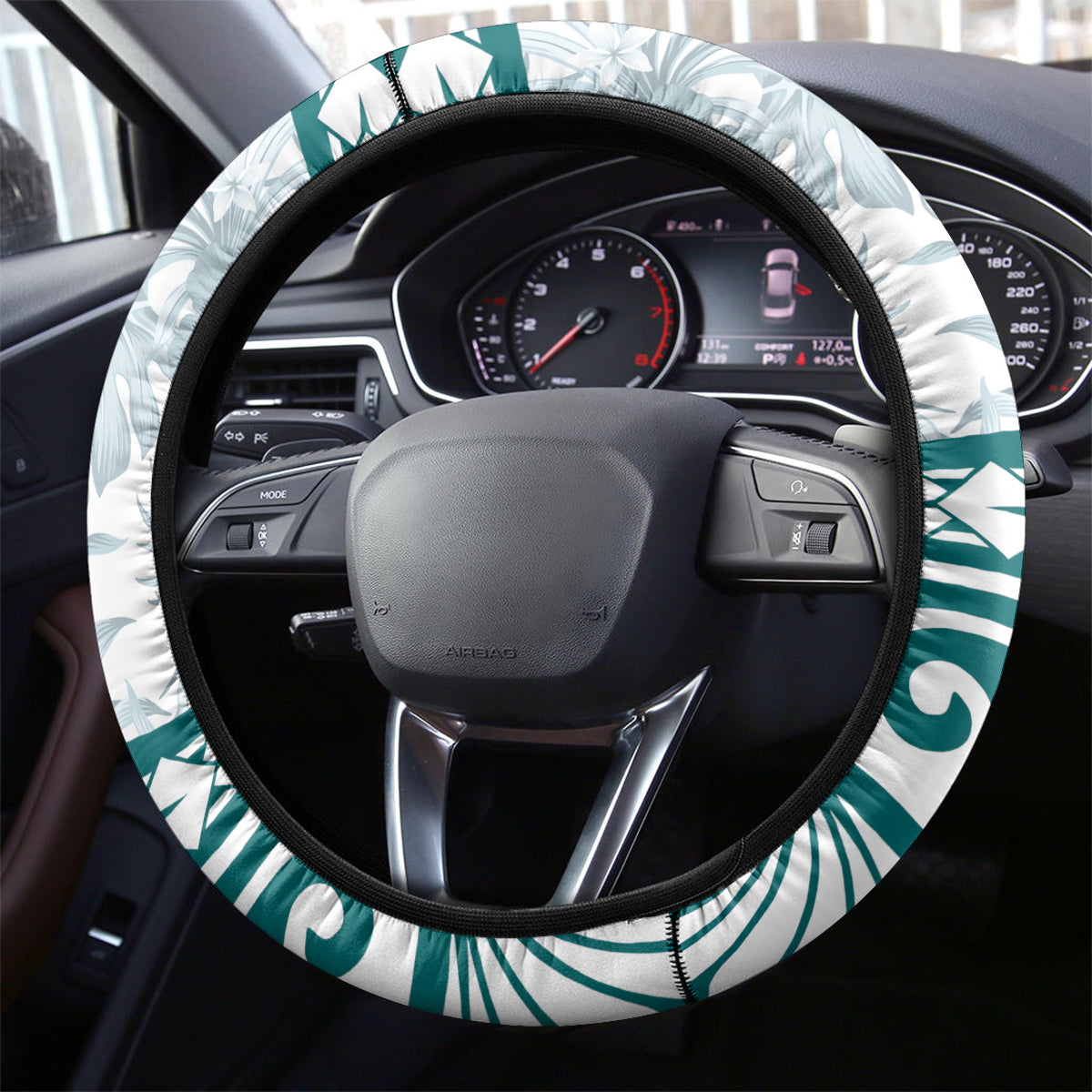 Cyan Polynesia Steering Wheel Cover Polynesian Turtle Shark Tattoo Tropical Vintage LT14 - Polynesian Pride
