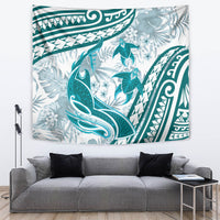 Cyan Polynesia Tapestry Polynesian Turtle Shark Tattoo Tropical Vintage LT14 Cyan - Polynesian Pride
